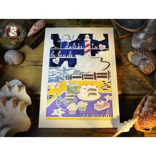 Paper Panda Papercut DIY Design Template - 'Beside The Seaside'