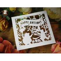Papercut DIY Design Template - 'Woodland Friends Birthday Card'